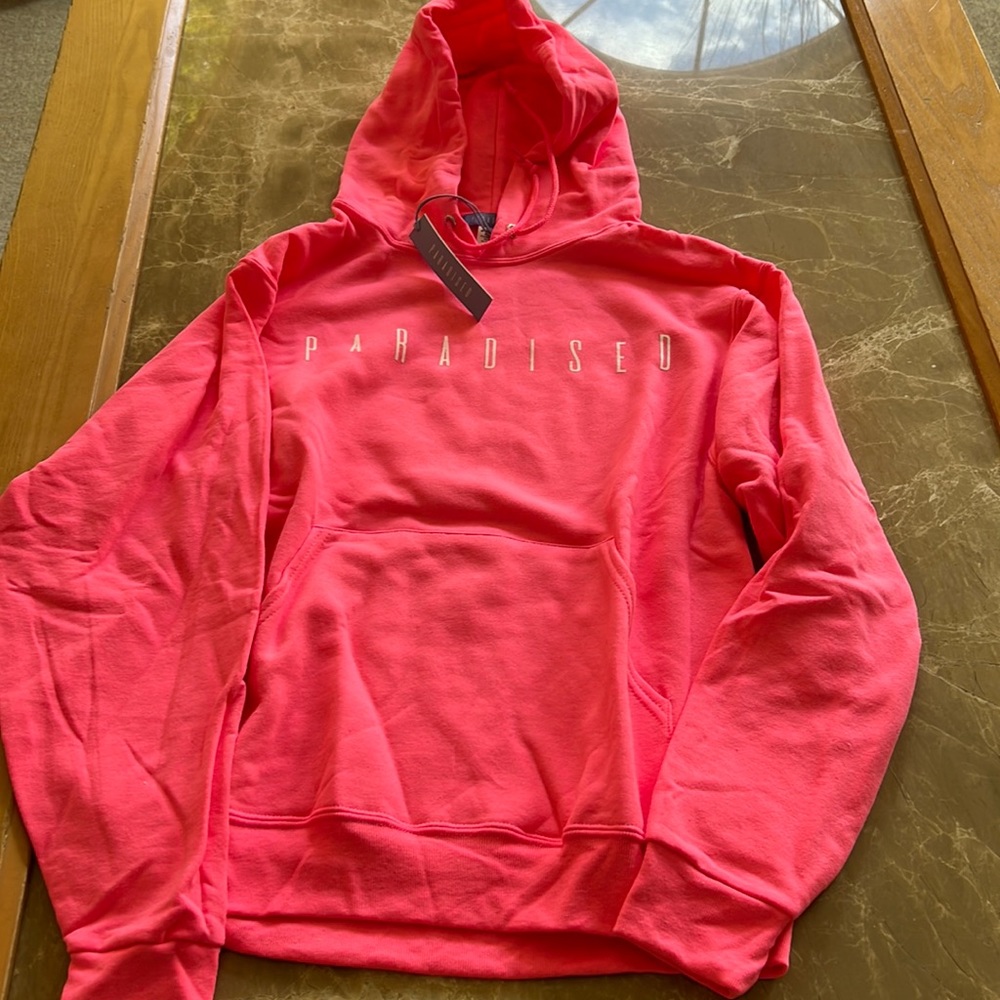 Paradised palm tree Neon pink hoodie NWT